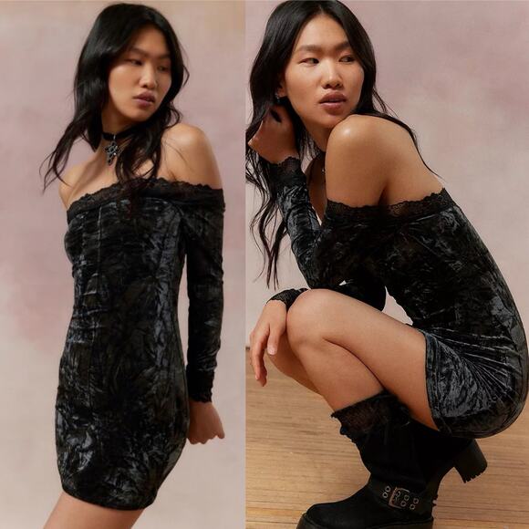 Kimchi Blue Ryder Crushed Velvet Y2K Dark Fairycore Feminine Goth Mini Dress L - Picture 14 of 14